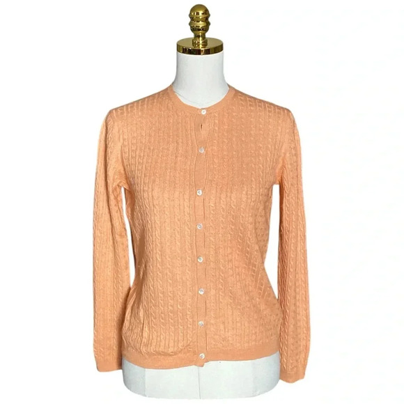 BROOKS BROTHERS Silk & Cashmere Blend Ribbed Crewneck Cable Knit Cardigan Size S - Picture 1 of 8